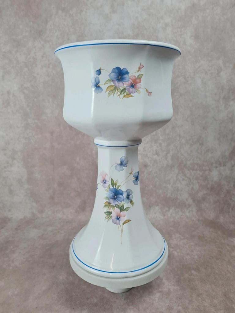 Cache-pot sur pied en porcelaine fleurie 🌿 Vintage années 70